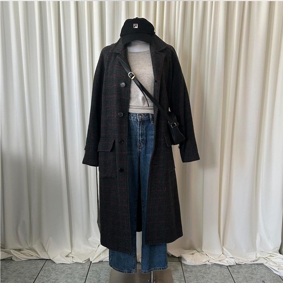 VINTAGE 80s WOOLRICH Windowpane Wool Overcoat size Medium. - Picture 4 of 8